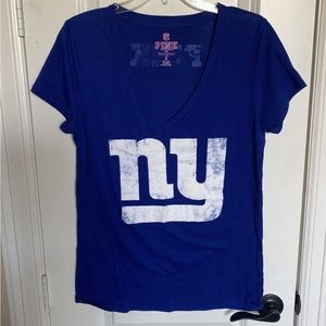 Rare Victorias Secret PINK NFL New York Giants V-neck T-Shirt Size: Large
